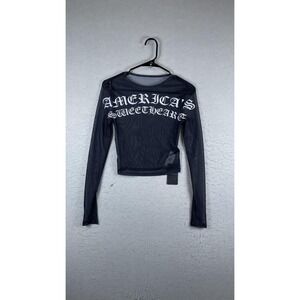 Sumwon Shirt Womens XS Black Mesh‎ America's Sweetheart Sheer Long Sleeve